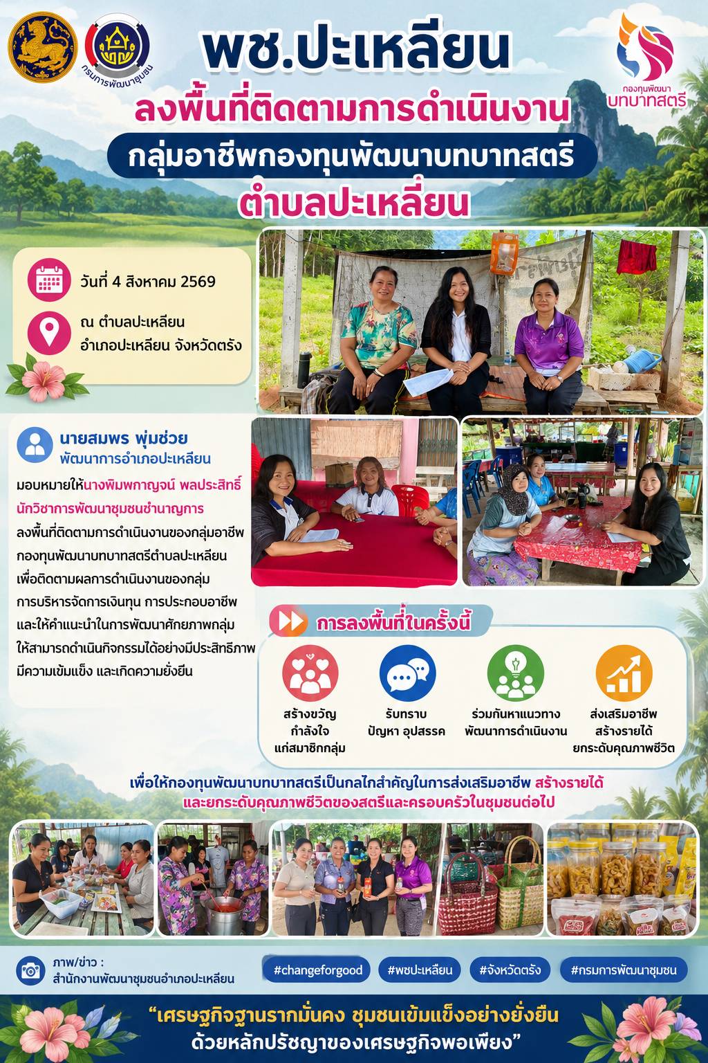 🌟พช.ปะเหลียน ลงพื้นที่ติดตามการดำเนินงานกลุ่มอาชีพกองทุนพัฒนาบทบาทสตรี ตำบลปะเหลียน