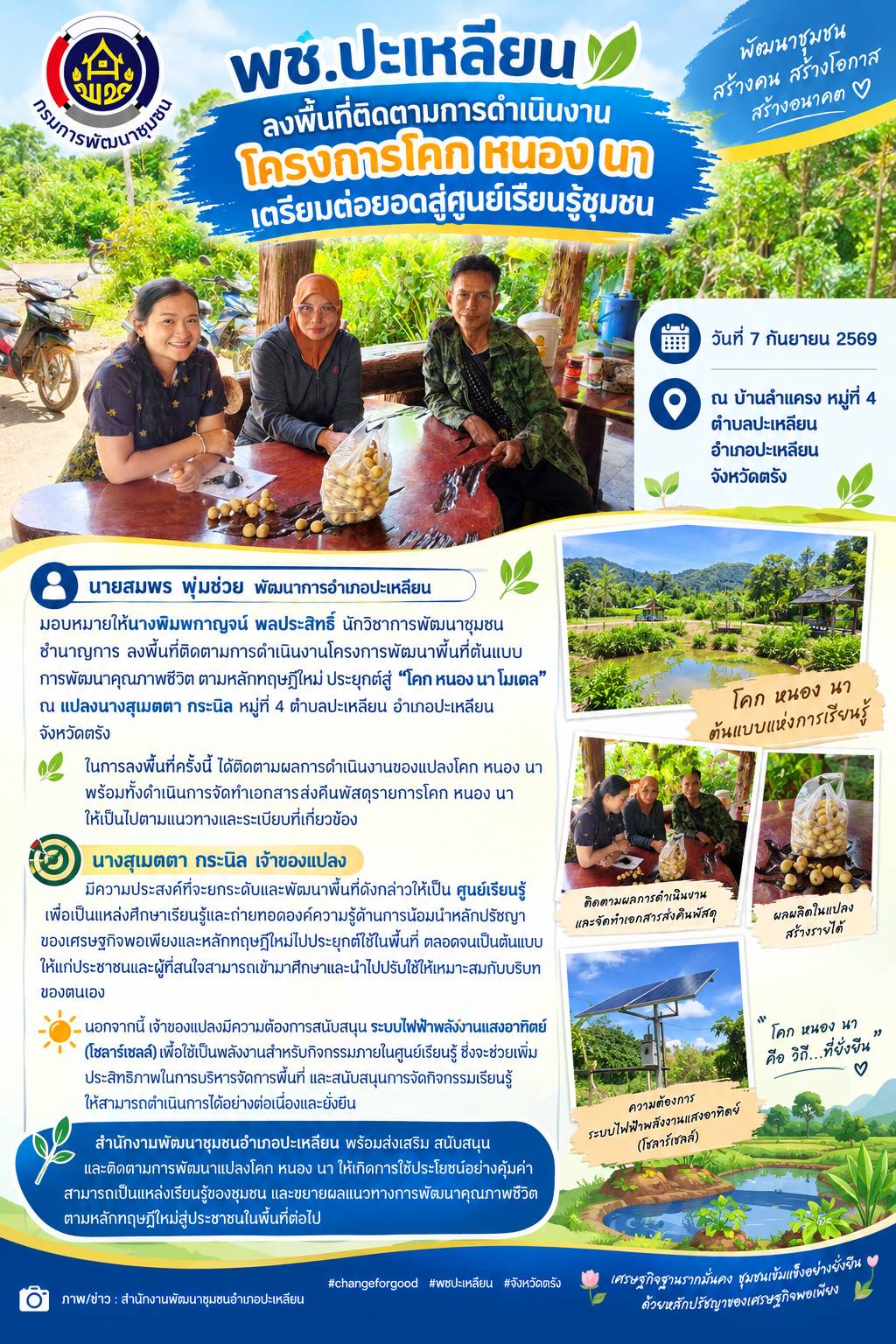 🌟พช.ปะเหลียน ลงพื้นที่ติดตามการดำเนินงานโครงการโคก หนอง นา เตรียมต่อยอดสู่ศูนย์เรียนรู้ชุมชน