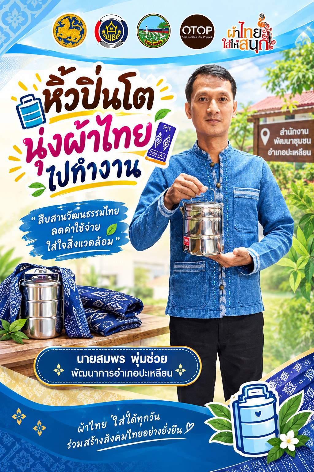 🥢💙 หิ้วปิ่นโต นุ่งผ้าไทยไปทำงาน 💙👔